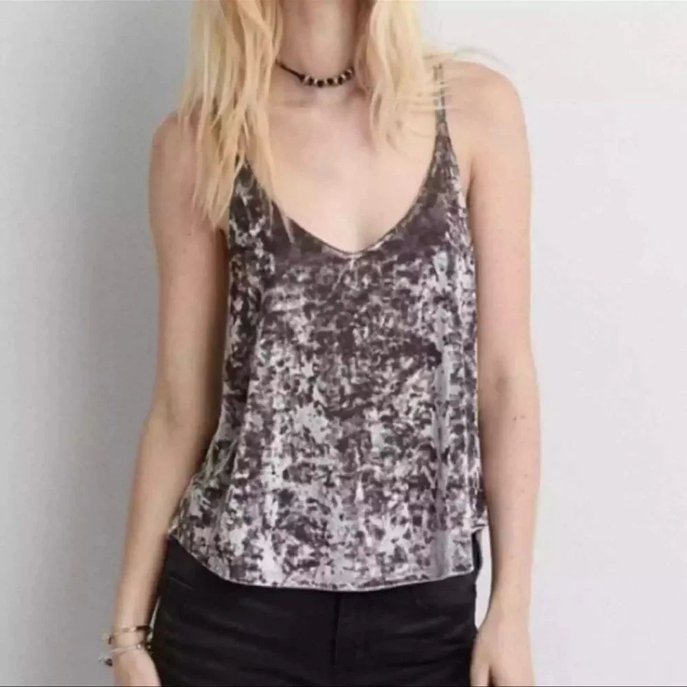 American Eagle Crushed Velvet Cami Tank Top XL Gray Silver Y2K Party Festival